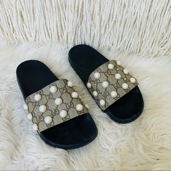 Gucci Shoes - Gucci Pursuit Pearl Studded Slides